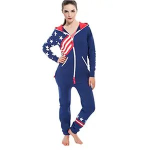 SKYLINEWEARS Ladies Adult Jumpsuit Unisex Non Foot  Flag Zip Up Onesies Playsuits