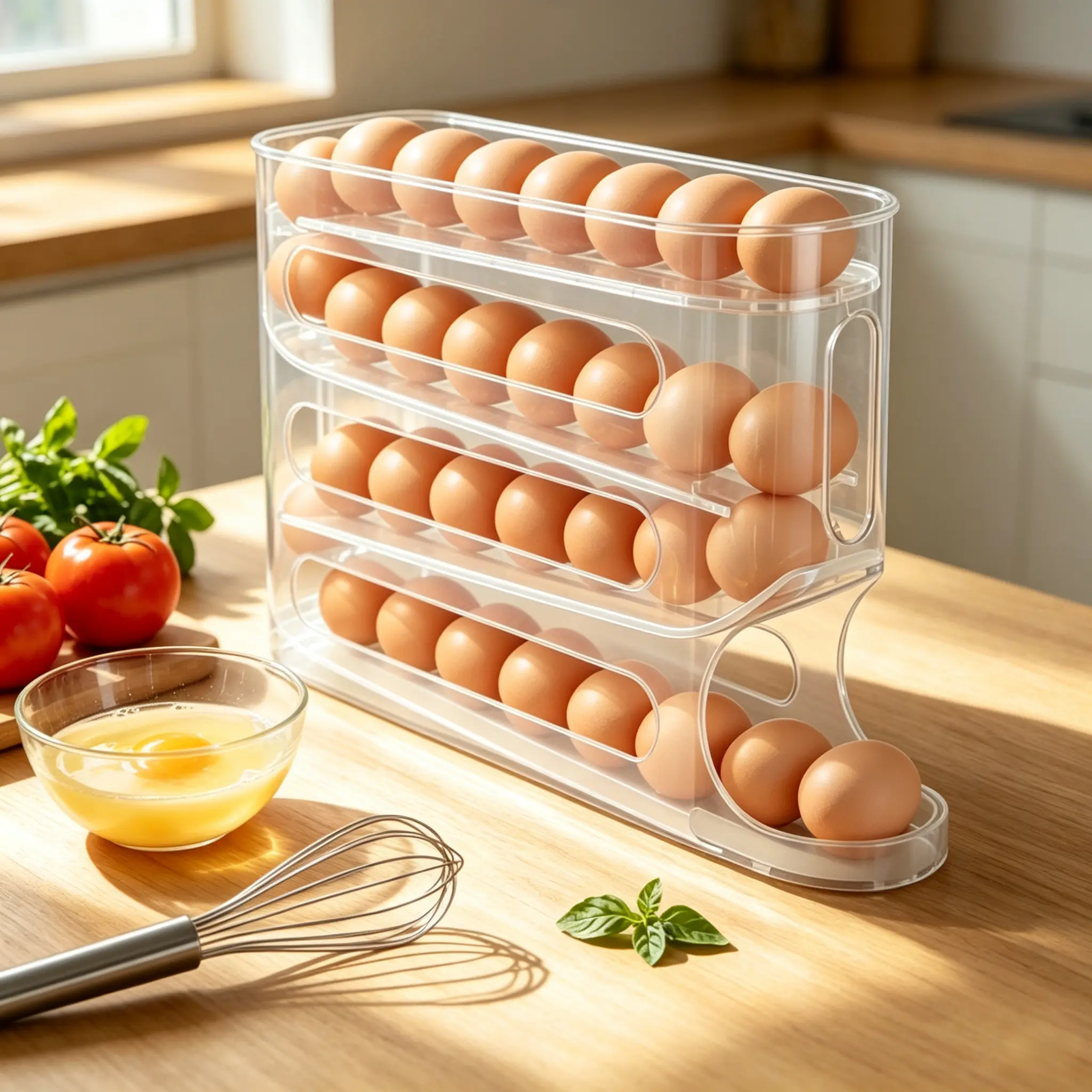 Rollable Egg Storage Container - Home Organizer Storage Bin for Fridge Organization, Compact & Space-Saving Refrigerator Accessory, Rectangular Sliding Bin That Fits on Refrigerator or Kitchen Countertop