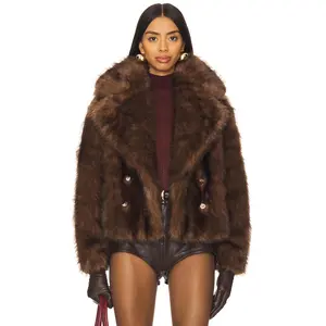 Adrienne Landau The Cornelia Faux Fur Peacoat in Chocolate