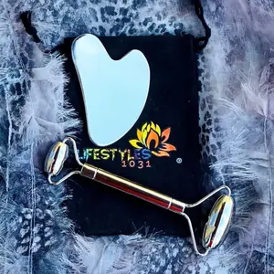 Stainless Steel Face Roller and Gua Sha Set for Lymphatic Drainage and Reduce Stress - Skincare, Crystal