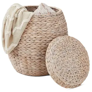 Best Choice Products Vintage Multipurpose Hyacinth Storage Organizer Tote Basket w/ Lid