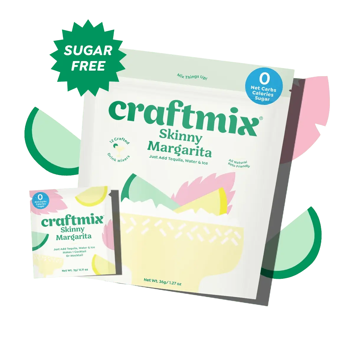 Craftmix Skinny Margarita Cocktail Mixers - Makes 12 Drinks - 0 Sugar, Carbs and Calories - All-Natural, Vegan, Non-GMO, Dairy & Gluten Free Utensils