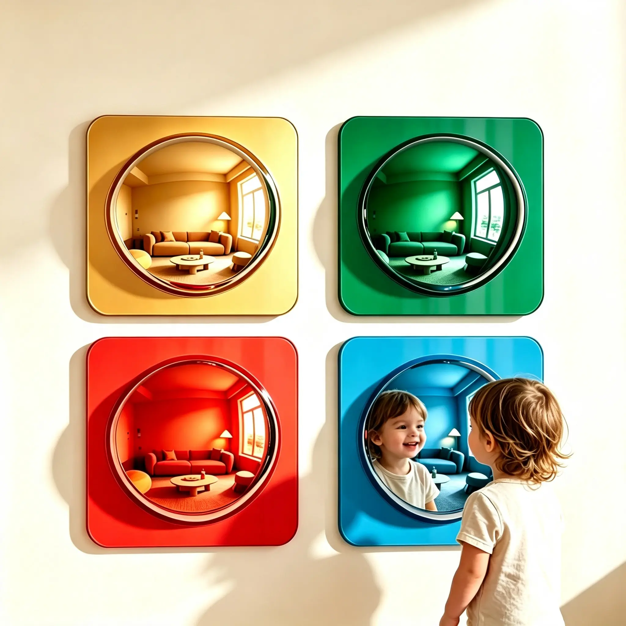 Interactive Sensory Bubble Wall Mirrors, 4-Piece Colorful Acrylic Mirror Set for Kids, Visual & Tactile Sensory Stimulation, Interactive Wall Decor, Sensory Toys for Classroom, Preschool, Daycare, Playroom, Nursery & Home