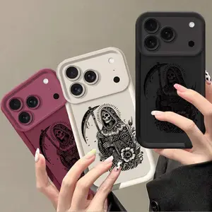 Creative Death God Themed TPU Smartphone Cellphone Case with Logo Pattern, Shockproof Protector Cover Accessories for Apple iPhone 17 Pro Max, 17, 16, 15, 14, 13, 12, 11 Pro Max - Slip-resistant, Anti-dropping