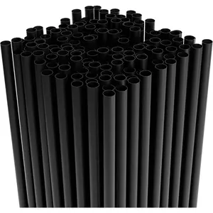 7.75" Plastic Straws (500 Count), Disposable Straws-Made For Standard 16oz Glass (Black)
