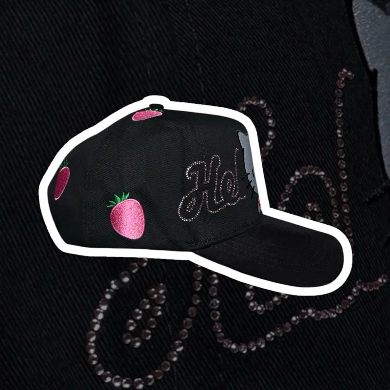 Bragado Brand Custom HK Strawberry Premium Suede Snapback Pink Silk Interior Adjustable Fit Hat with Embroidered Design