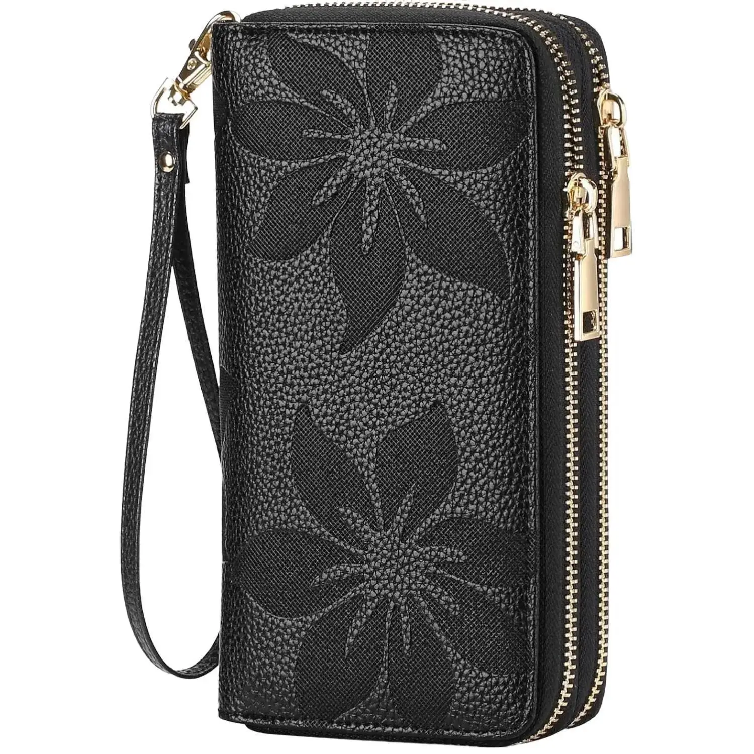 GOIACII Women's Wallet Large Capacity Double Zip Leather Wristlet