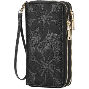 GOIACII Women's Wallet Large Capacity Double Zip Leather Wristlet