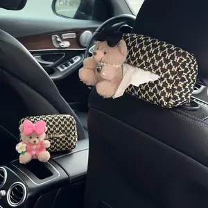 Cartoon Bear Design Car Tissue Box, Cute Car Tissue Holder, Multifunctional Car Interior Accessories for Car Seat Back Headrest