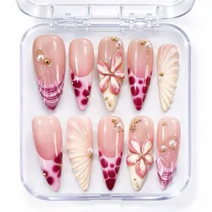 Sugarcoat Nails Luxury Handcrafted Colorful Gel Press-On Nails with 3D Art | Reusable & Sturdy, Glue Included - Violet Floral Style, Stiletto