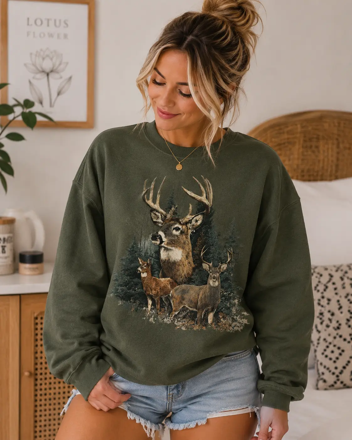 90's Vintage Deer Sweatshirt, Retro Deer Hunter Graphic Crewneck, Forest Wildlife Sweater, Y2K Nature Aesthetic Sweatshirt, Outdoor Hunting Gift for Women & Men,Hunting Season , Unisex Fit Breathable Check Everyday Hoodie Womenswear Print
