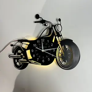 Vintage Vinyl Record Wall Clock, Motorcycle Design, Glowing Hanging Clock, Led Clock, Retro Home Decor, Spring Festival Decoration, Gift for Motorbike Lovers