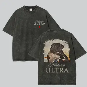 Michelob Ultra Black Lab Duck Hunting Graphic Washed Oversized T Shirt For Dog Lovers Retro Washed Cotton T-Shirt Graphic Apparel