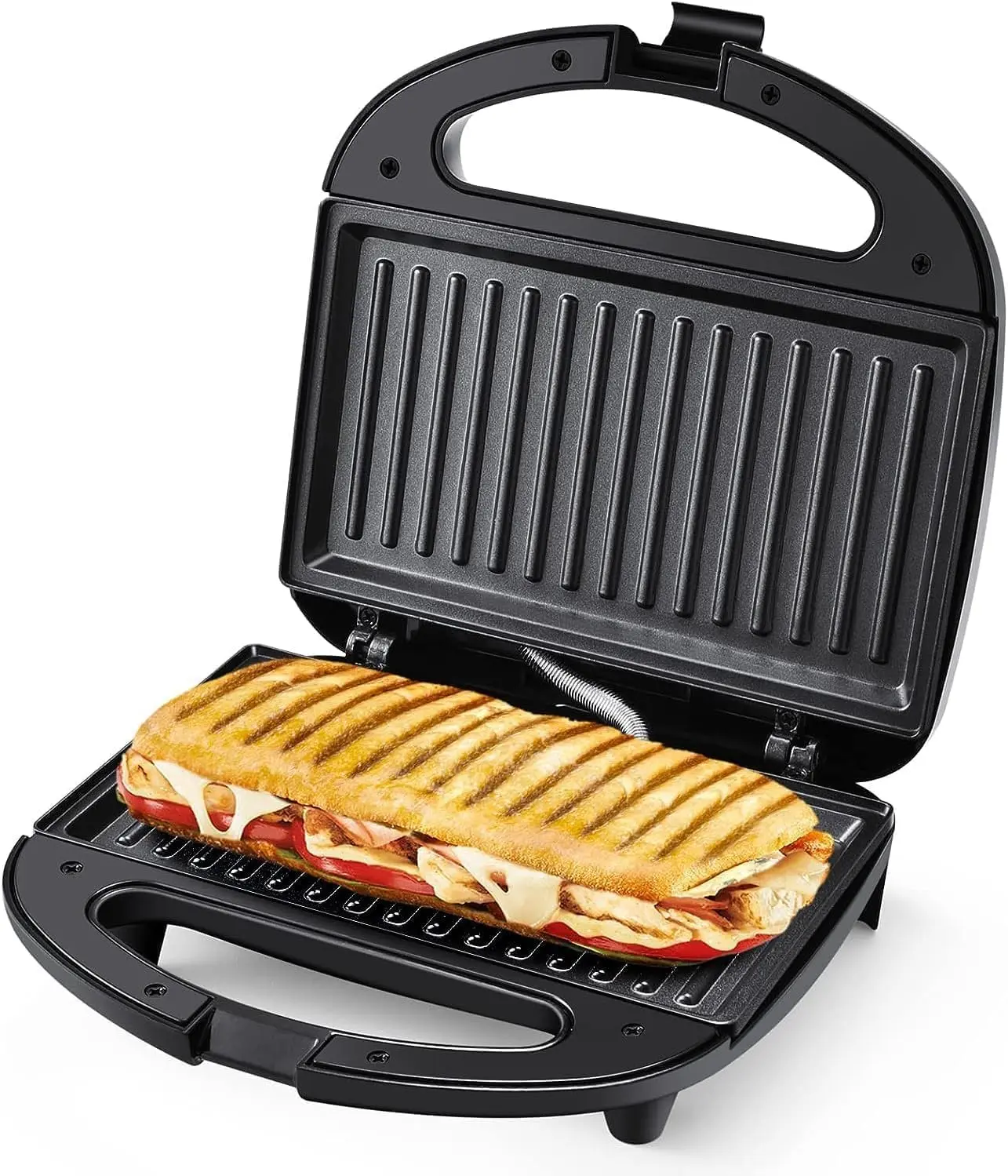 OSTBA 2-Slice Grill Toaster & Sandwich Maker, 750W Power Rectangular Electric Grill with Non-Stick Plates, Indicator Lights, Cool-Touch Handle, Cord Wrap, Easy to Clean and Store, Indoor Grill