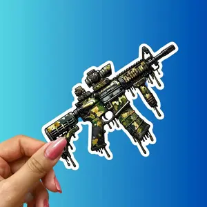 Camo Dripping AR-15 Rifle Sticker, Tactical Vinyl Decal, Laptop Water Bottle Decal Sticker