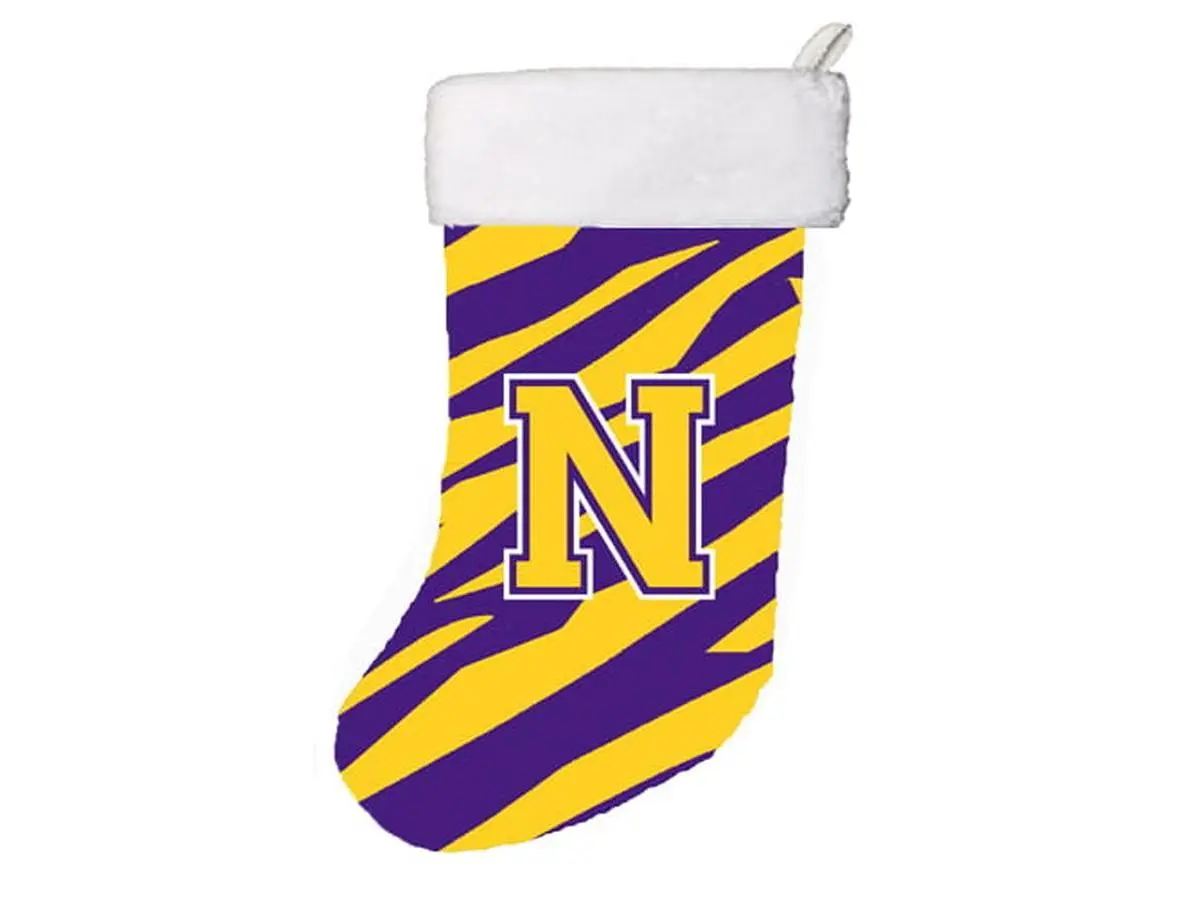 Tiger Stripe - Purple Gold Initial N Monogram Initial Christmas Stocking