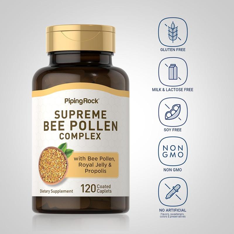 Piping Rock Bee Pollen with Royal Jelly and Propolis | 120 Caplets | Complex Supplement for Women and Men | Non-GMO, Gluten Free