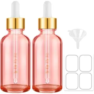 2 oz Glass Dropper Bottles, 2 pack  Lab dispensing Bottles for Essential Oils with Funnel, Labels & , Eye Tincture Bottle with Measured Dropper