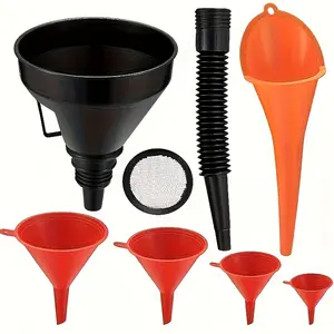 6 Pcs Plastic Automotive Funnels Set, Wide Mouth Fuel Funnels, Plastic Long Neck Oil Funnels, Flexible Right Angle Funnels, with Detachable Spout and Filter, for Water/Gasoline/Coolant/Engine Oil