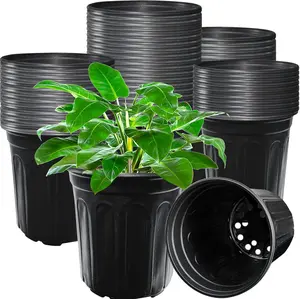 Jgalnim 60 Pack 1 Gallon Nursery Plant Pots,Thickened Flexible Plastic Seedling Pot with Holes,Flower Plant Container for Succulents,Cuttings,Transplanting,Home Garden(Black)
