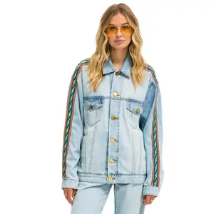 BOLT STRIPE OVERSIZED CONCERT DENIM JACKET - SUPER LIGHT