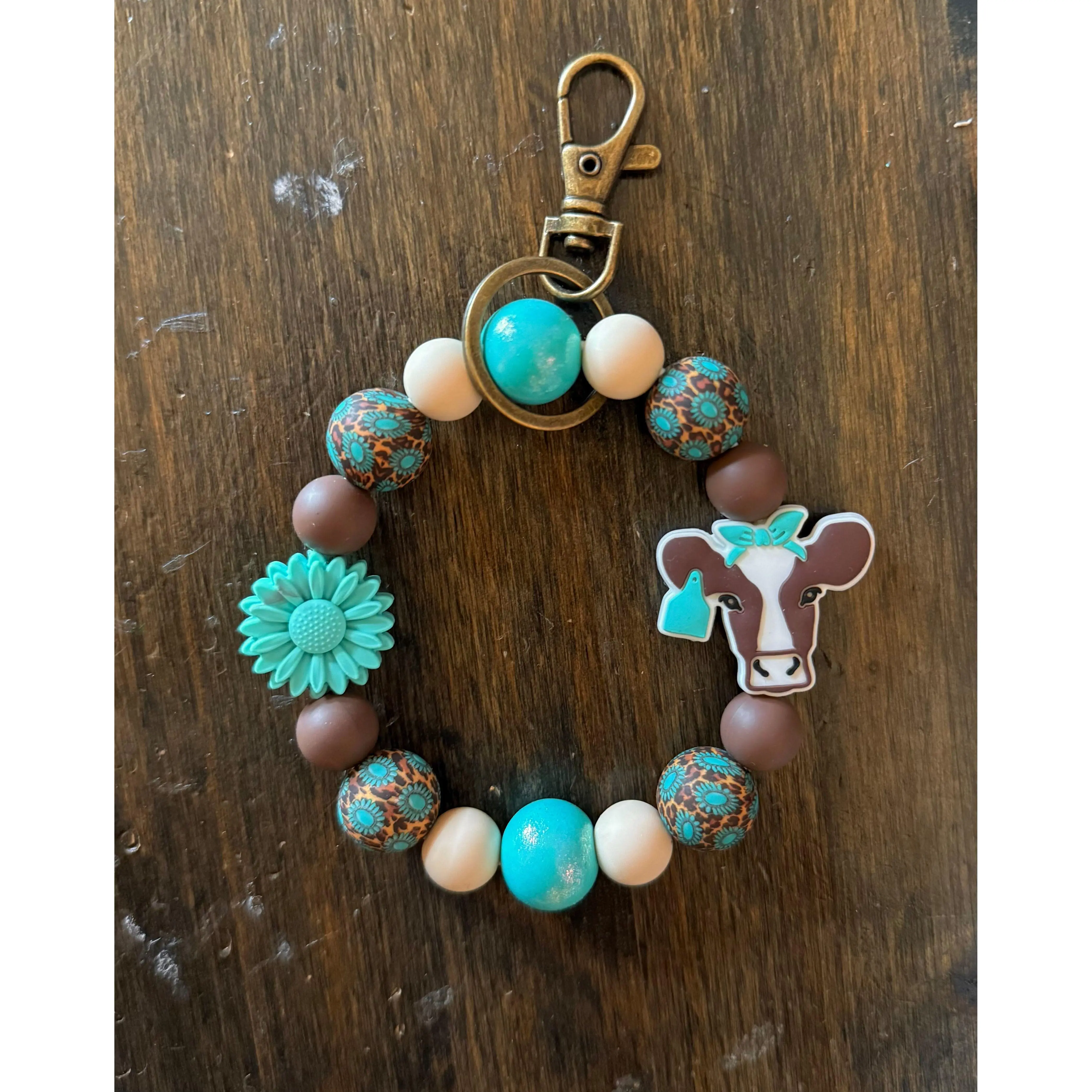 Cheetah Concho Turquoise Opal Brown Cow Wristlet