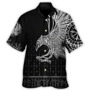 Viking Raven Odin Hawaiian Shirt, Soft 3D Aloha Shirt, Viking Summer Hawaii Shirt for Men, Norse Mythology Viking Gift