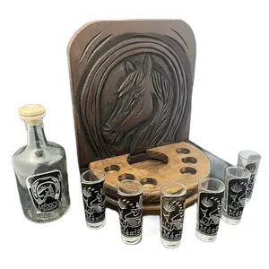 TEQUILERO HORSE/CABALLO EN MADERA 6 shot glasses