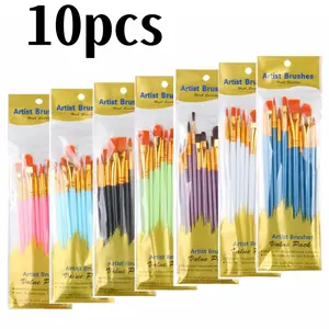 10pcs New Plastic Handle Oil Painting Brush Set, Watercolor Hand Drawn Art Brushes, High-Quality Drawing Tools for Artists & Beginners