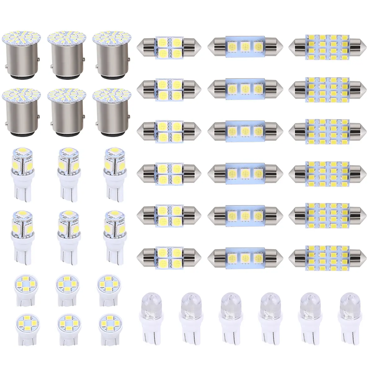42-piece Car LED Bulb Set - T10, Dome Light, License Plate Light, and Interior Light, 6500K White, Waterproof, Easy Installation Set for 12V Vehicles