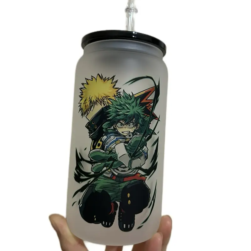 Deku my hero academia Glass Cup Bamboo Drinkware Lid Tumblers Portable Sturdy