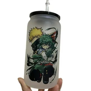 Deku my hero academia Glass Cup Bamboo Drinkware Lid Tumblers Portable Sturdy