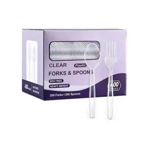 400 Count] Clear Plastic Forks and Spoons Set Bulk - Heavy Duty Disposable Spoons and Forks Silverware, Plastic Utensils Cutlery Set for Party