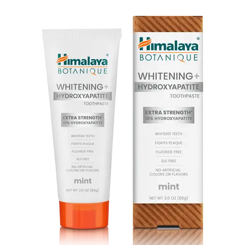 Himalaya Botanique Whitening + Extra Strength Hydroxyapatite Toothpaste - 10% Nano Hydroxyapatite to Support Remineralization & Restore Enamel to Strengthen Teeth - Vegan, Mint Flavor, 3 oz