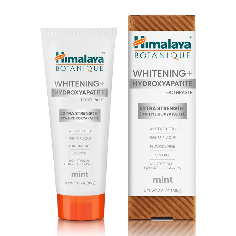 Himalaya Botanique Whitening + Extra Strength Hydroxyapatite Toothpaste - 10% Nano Hydroxyapatite to Support Remineralization & Restore Enamel to Strengthen Teeth - Vegan, Mint Flavor, 3 oz