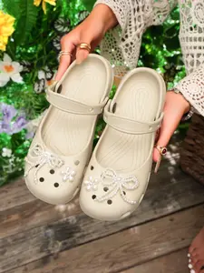 Bow Mary Jane Sandals, Breathable Lightweight Flat Shoes, Essential for Garden and Beach, Comfortable and Stylish Footwear