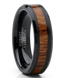 Koa Wood Tungsten Wedding Band Ring Brown Black 6MM
