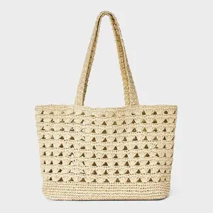 Straw Scallop Woven Tote Handbag - Universal Thread Natural