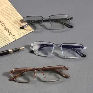 2 Piece Unisex Frameless Business Reading Glasses, Lightweight and Durable Fashionable Rectangle Spectacles for Everyday Use