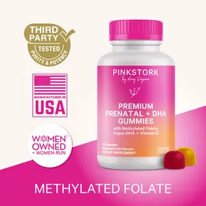Pink Stork Premium Prenatal Gummy Vitamins for Women - 1 Month Supply with Folate Vegan DHA & More 60 Gummies Assorted Fruit Flavors - Plant Based Supplement