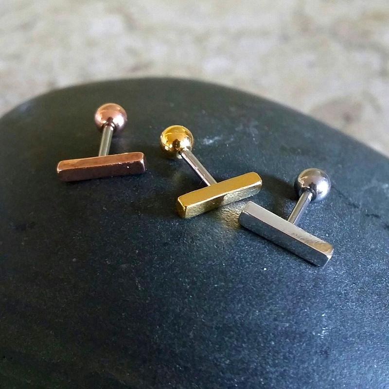 925 Silver Bar Earrings • 10mm Helix Cartilage Stud • Daith Line Piercings • Gold Line Lobe Studs • Minimalist Wedding • Bridesmaids Gifts