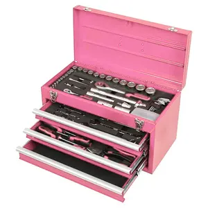 166pcss Set Of Pink Household Tools, The166pcss Set ls A Sturdy Metal Hand Kit,AClassic Barn Style Toolbox, A Basic Hand ToolFor DlY Projects That Requires No Electricity.The Best Gift For Mother'S Day.