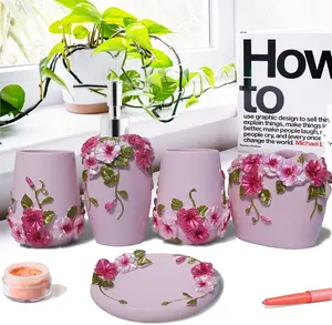 5 count Bathroom Accessories Set, Bathroom Set Features, Soap Dispenser,  Holder, Tumbler and Soap Dish - Girl Bathroom  Set with Blossom Flower