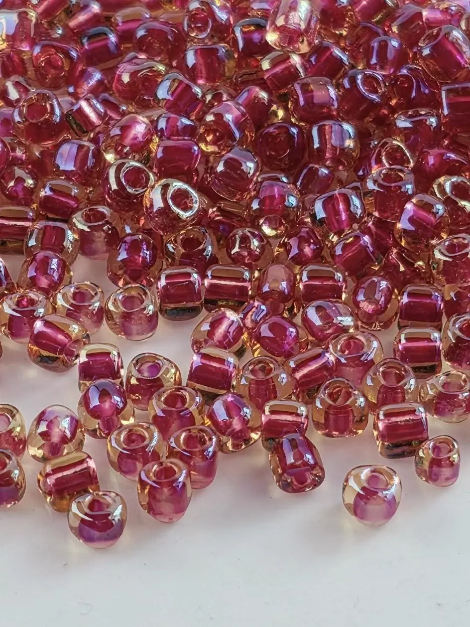 Miyuki Triangle Beads, Amber/Berry Inside Color Lined | 8/0 Size | 15g Pack
