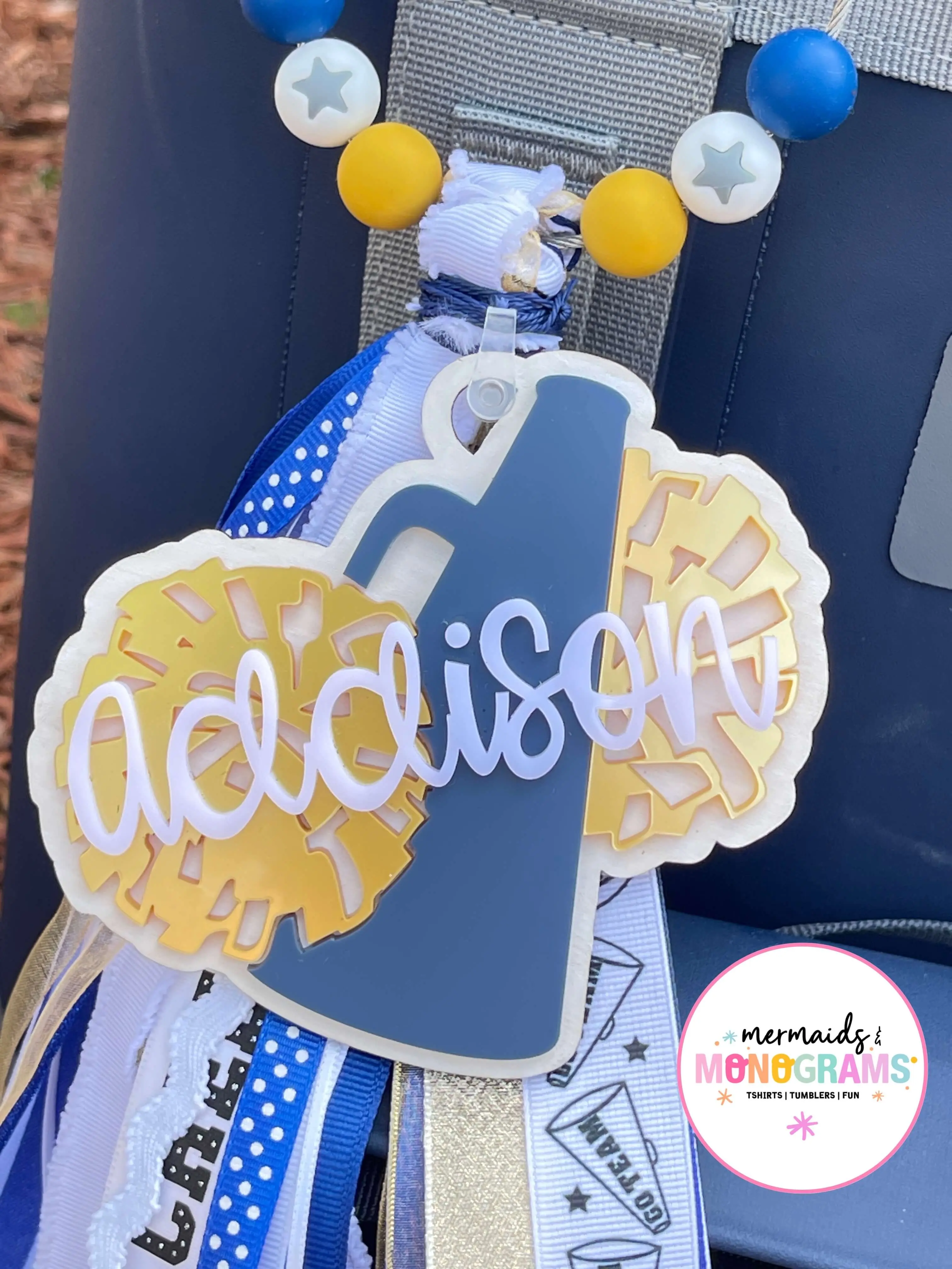 Personalized Cheer Acrylic Bag Tag with Ribbon Tassel