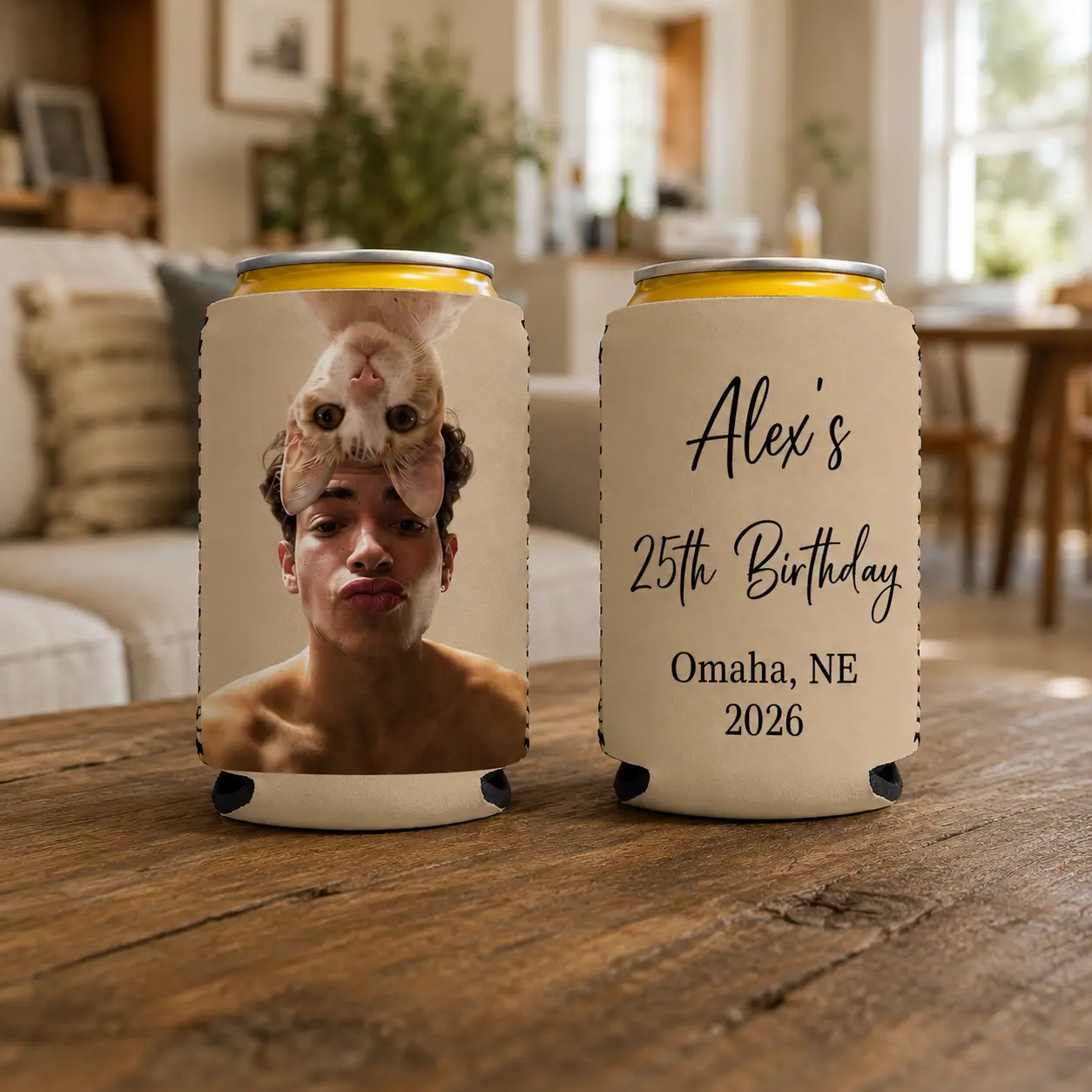 Personalized Can Cooler Standard 4.25x4 And Slim 6x3.5 Custom Photo Beer Sleeve Birthday Gift Insulated Beverage Holder For 12oz Standard And Slim Cans Wedding Beach Camping BBQ Party Gift For Men Women
