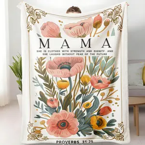 Bible Verse Mom , Proverbs 31:25 Gift for Mom, 'Strength & Dignity’ Fleece Throw, Christian Women Gift, Cozy Inspirational Home Decor blanket