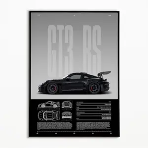 Porsche 911 GT3 RS Print 992 Car Poster Hyper Car Art Print for Home Decor with Border Frames Wall Artistic Room Ornaments Photo Decoration