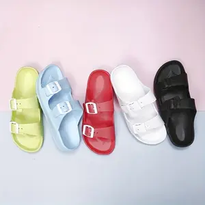 Women'S Fashion Macaron Color Slide Sandals - Open-Toe Low Heel with Adjustable Straps, EVA Upper & Sole, Pastel Pink, Light Blue, Mint Green, White, Black, Cute Sandals, Casual Footwear, Durable Footwear