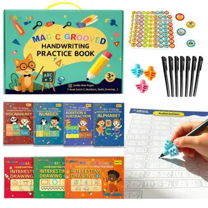 2026 Magic Groove Book Reusable Workbook, 7 books in total (vocabulary, drawing, writing practice, and learning tools). Suitable for children aged 3-7, first grade, and kindergarten. Workbook and stationery set. school supply gift